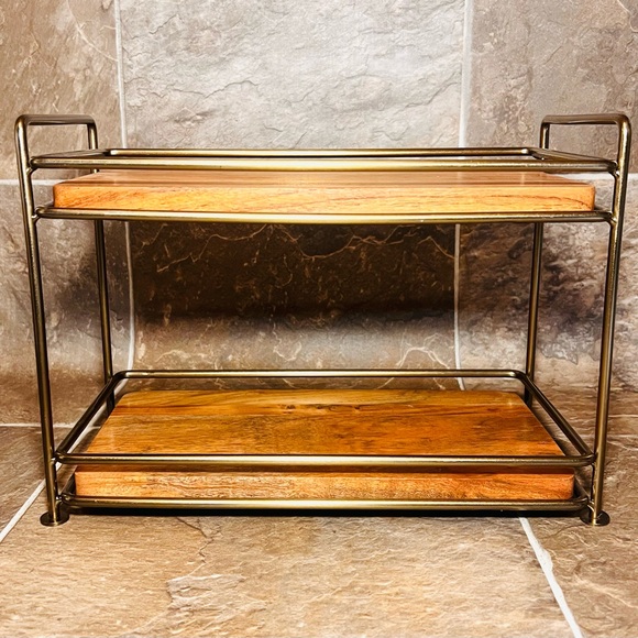 Tiered Wood & Brass Rectangular Serving Stand - Hearth & Hand with Magnolia - Picture 4 of 10